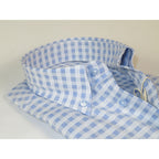 Mens 100% Cotton Shirt Manschett Turkey Slim Fit Button Down Collar 7035-23 Blue Checker