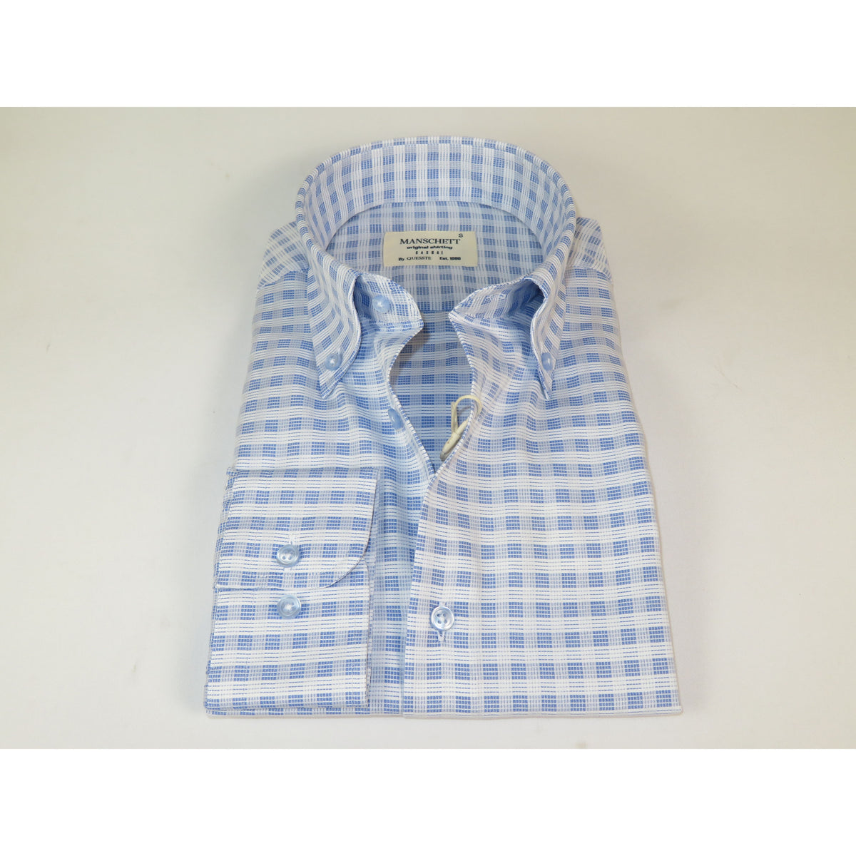 Mens 100% Cotton Shirt Manschett Turkey Slim Fit Button Down Collar 7035-23 Blue Checker