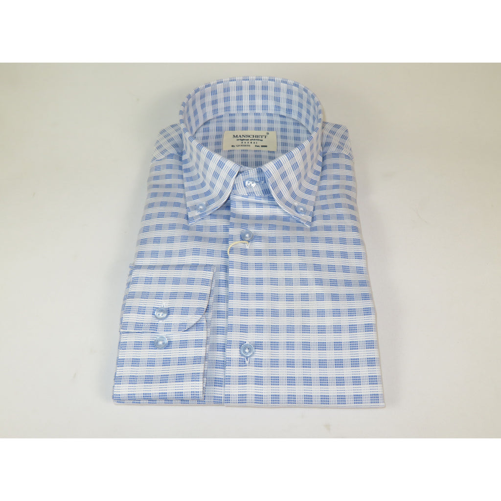Mens 100% Cotton Shirt Manschett Turkey Slim Fit Button Down Collar 7035-23 Blue Checker