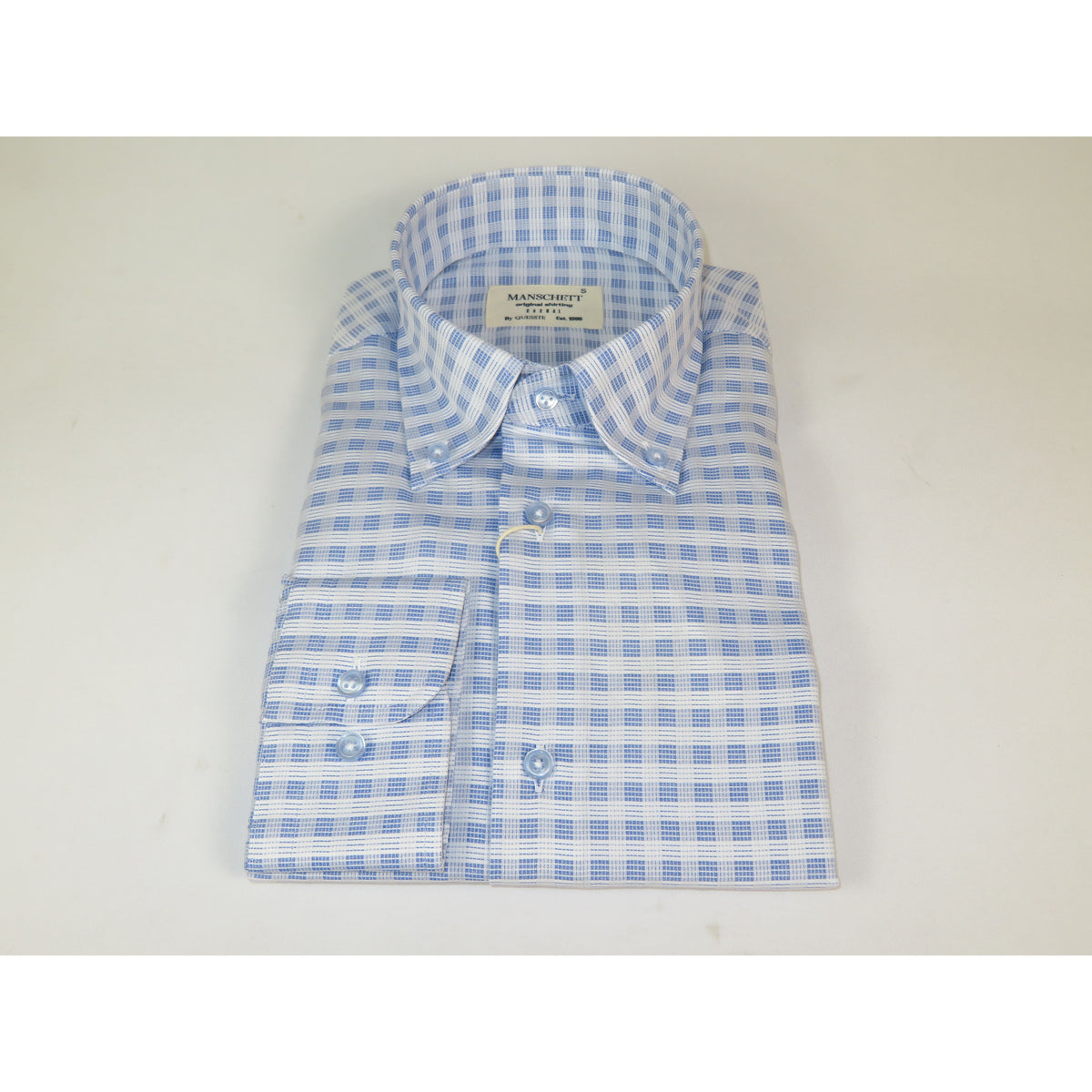 Mens 100% Cotton Shirt Manschett Turkey Slim Fit Button Down Collar 7035-23 Blue Checker