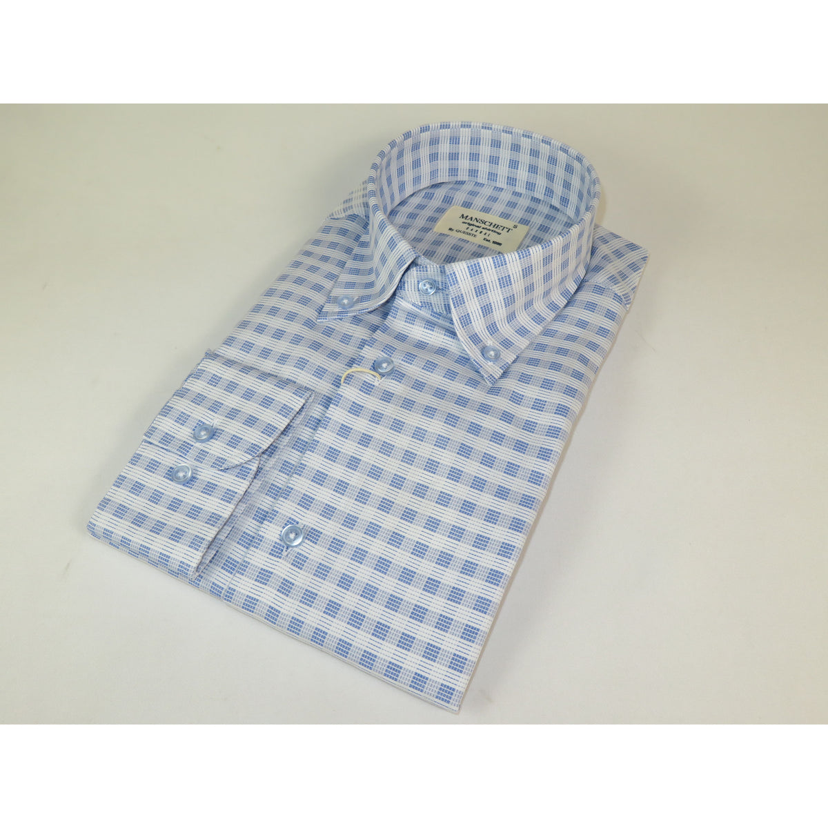 Mens 100% Cotton Shirt Manschett Turkey Slim Fit Button Down Collar 7035-23 Blue Checker