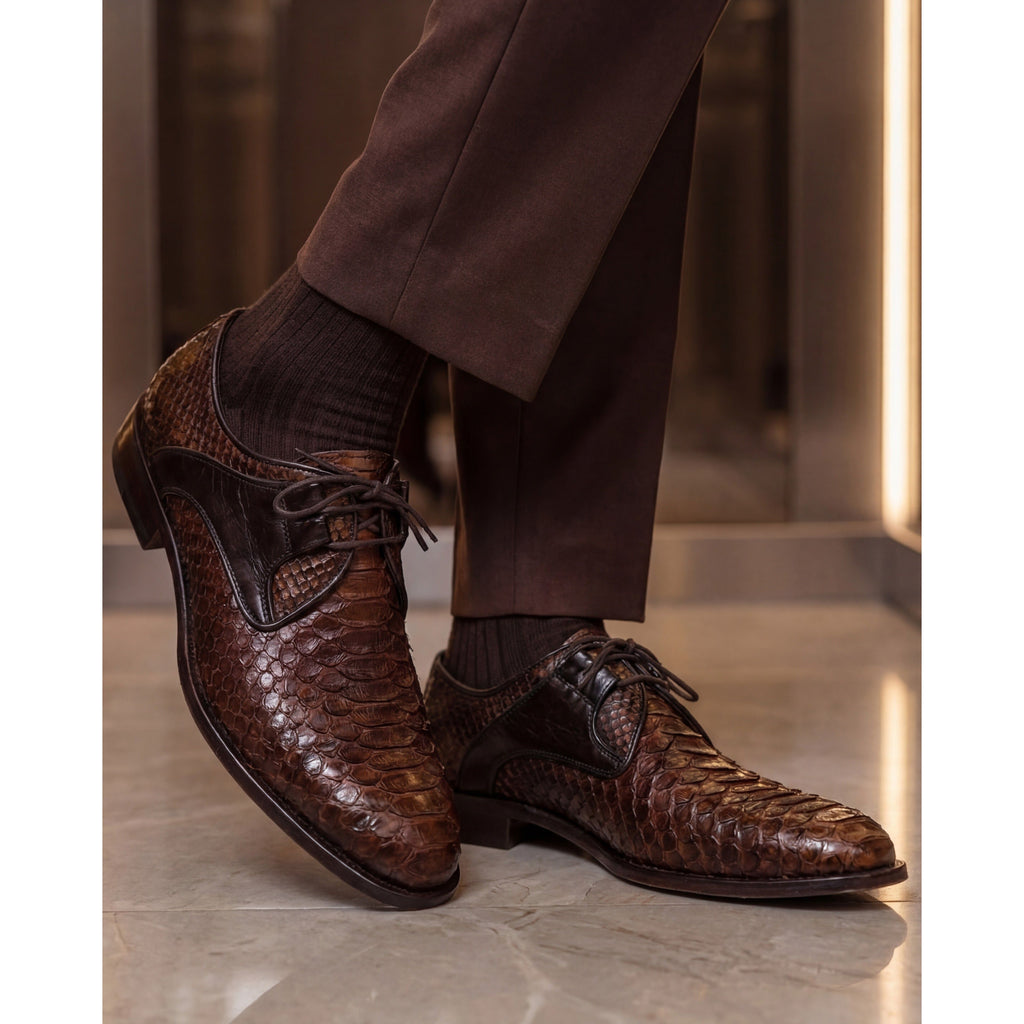 Vinci The Valmont Tan Snake Leather Derby Men Shoe