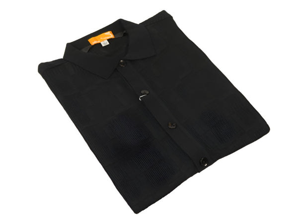 Mens Stacy Adams Italian Style Knit Woven Shirt Short Sleeves 71010 Black