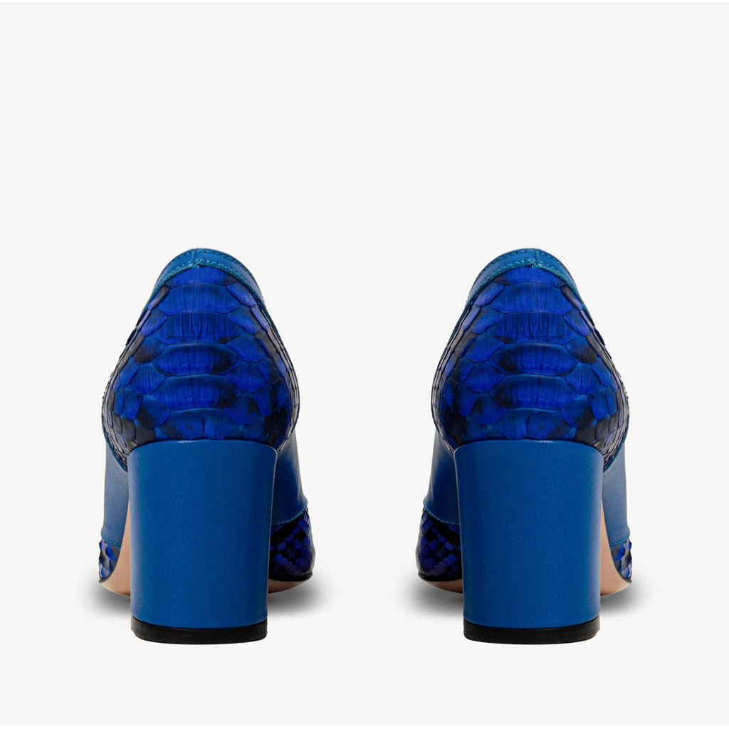 The Toskana Sax Blue Pythn Leather Block Heel Pump Women Shoe