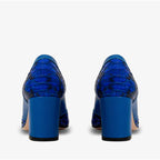 The Toskana Sax Blue Pythn Leather Block Heel Pump Women Shoe