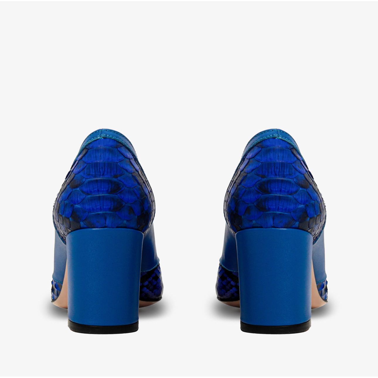 The Toskana Sax Blue Pythn Leather Block Heel Pump Women Shoe