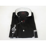 Mens AXXESS Musician Singer Cotton Shirt Turkey Musical Notes 724-22 Black White