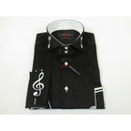 Mens AXXESS Musician Singer Cotton Shirt Turkey Musical Notes 724-22 Black White