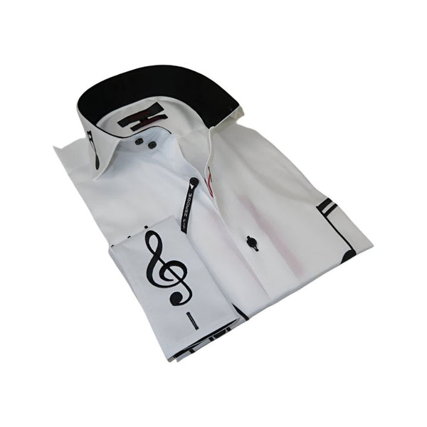 Mens AXXESS Musician Singer Cotton Shirt Turkey Musical Notes 724-27 White Black