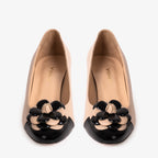 The Diva Beige Leather Cap Toe Block Heel Pump Women Shoe