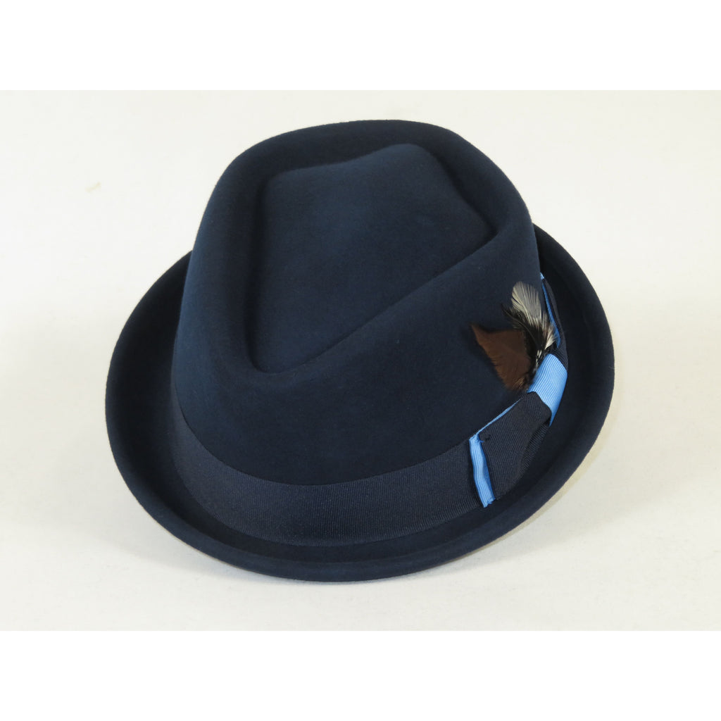 Men's Broner Wool Hat diamond crown fedora THE AVENUE 73-4604 Navy