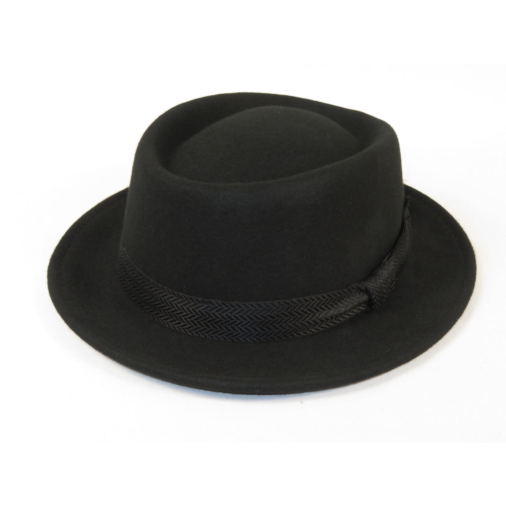 Men's Broner Wool Hat Pork Pie Telescope Crown STOUT 73-701 Black