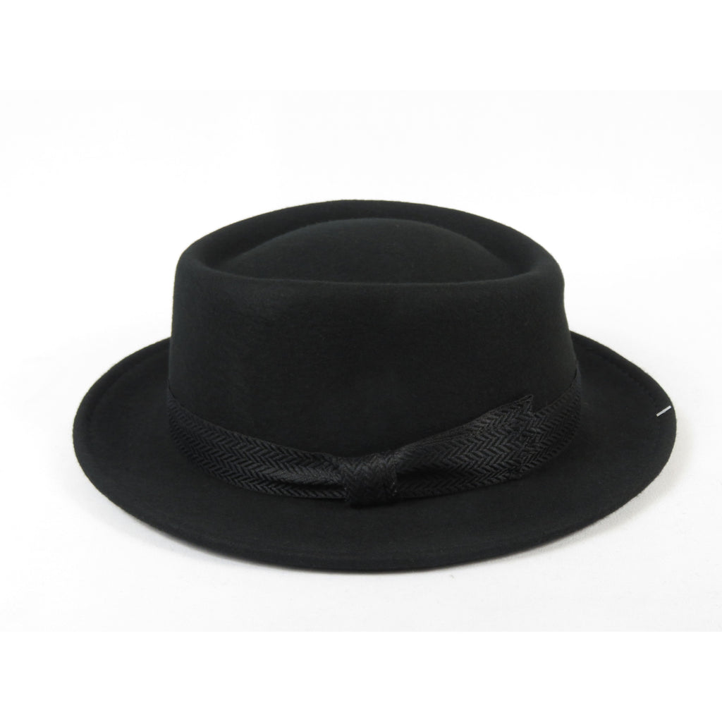 Men's Broner Wool Hat Pork Pie Telescope Crown STOUT 73-701 Black