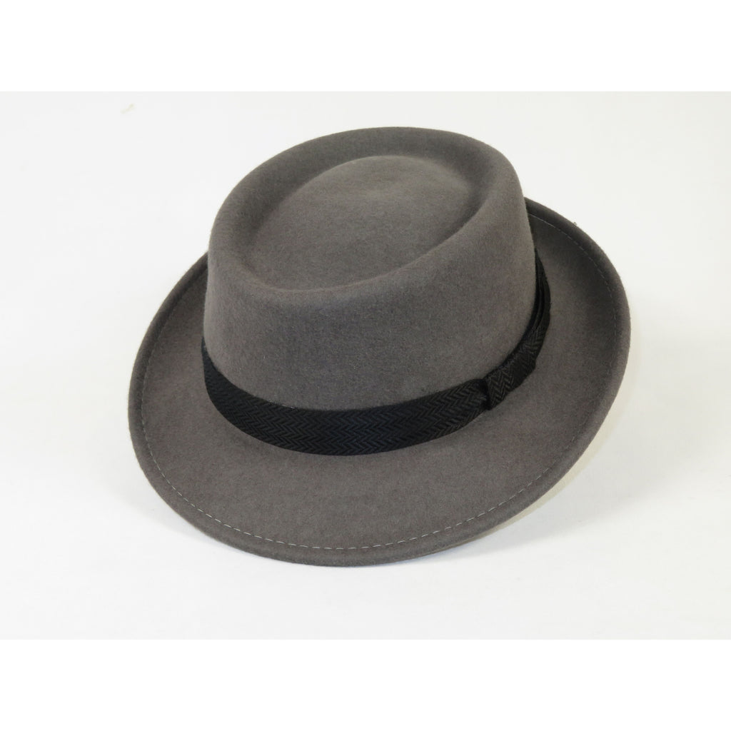 Men's Broner Wool Hat Pork Pie Telescope Crown STOUT 73-703 Steel Gray