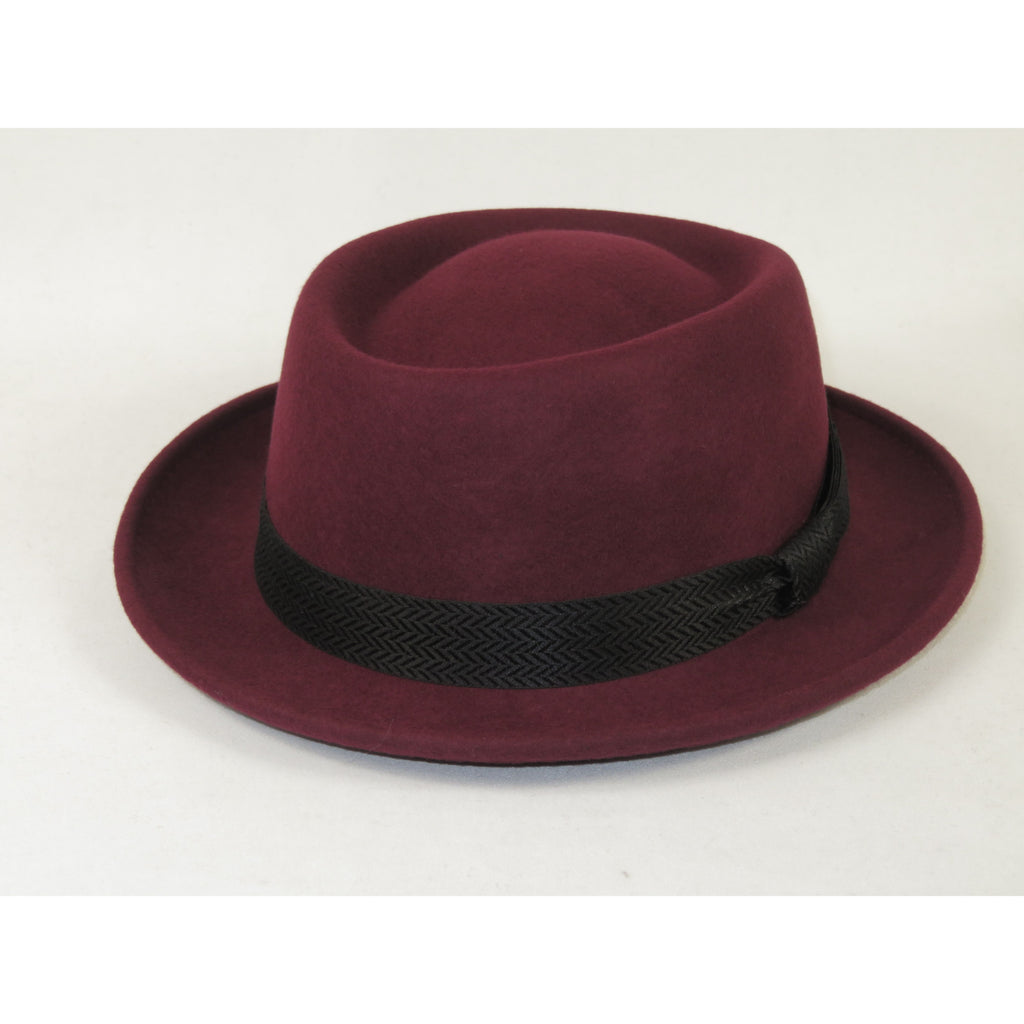 Men's Broner Wool Hat Pork Pie Telescope Crown STOUT 73-705 Merlot Wine