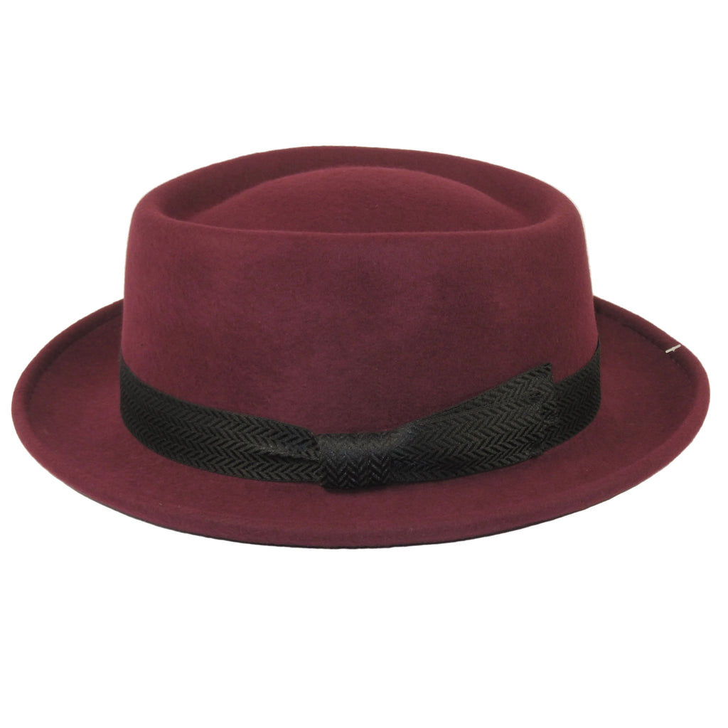Men's Broner Wool Hat Pork Pie Telescope Crown STOUT 73-705 Merlot Wine