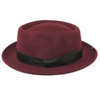 Men's Broner Wool Hat Pork Pie Telescope Crown STOUT 73-705 Merlot Wine