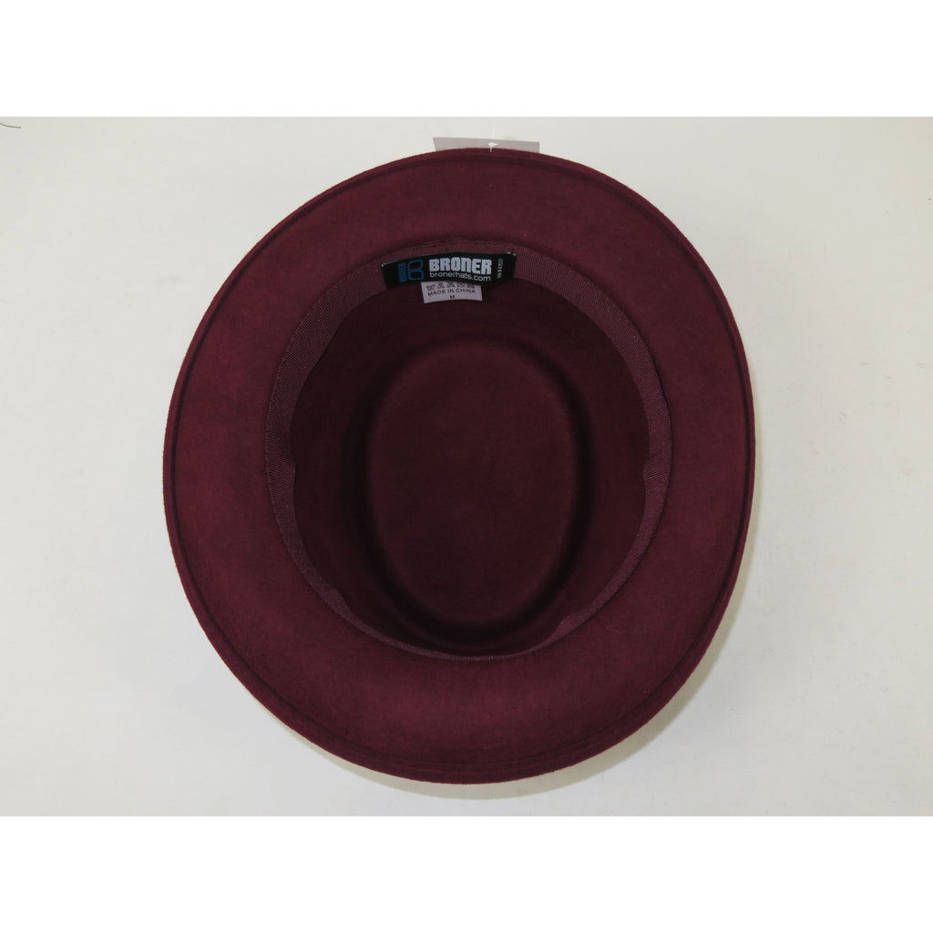Men's Broner Wool Hat Pork Pie Telescope Crown STOUT 73-705 Merlot Wine