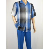 Men's Stacy Adams 2pc Walking Leisure Suit Fancy Short Sleeves 75029 Blue