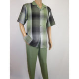 Men's Stacy Adams 2pc Walking Leisure Suit Fancy Short Sleeves 75029 Green