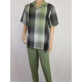 Men's Stacy Adams 2pc Walking Leisure Suit Fancy Short Sleeves 75029 Green