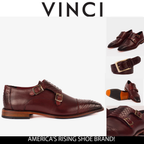 Vinci The Bishkek Burgundy Leather Cap Toe Double Monk Strap Men  Shoes