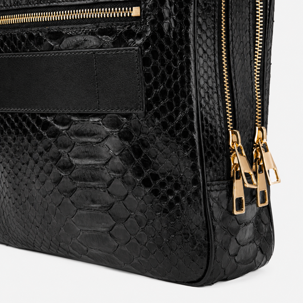 The Cortona Black Snake Leather Men’s Laptop Briefcase