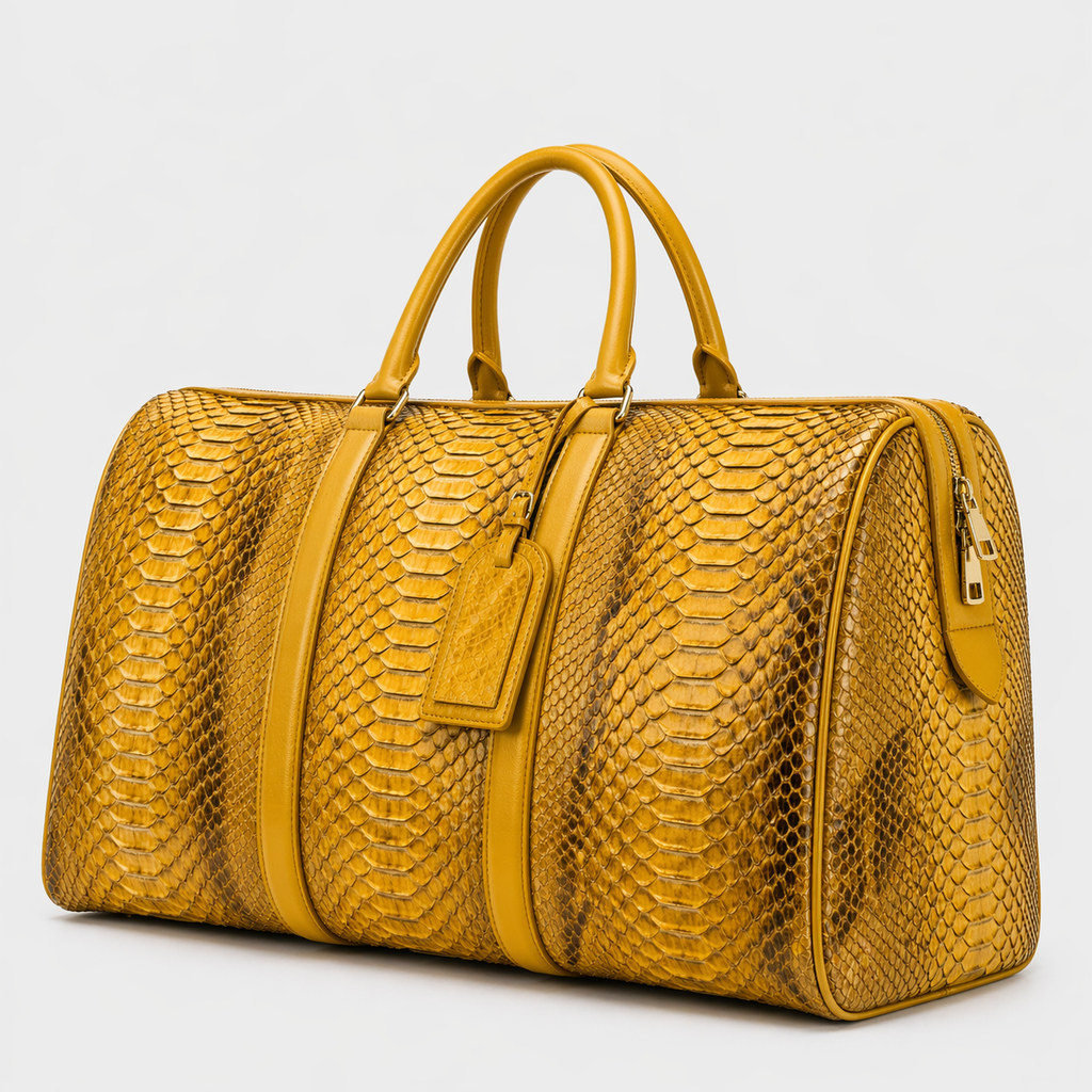 The Velar Yellow  Hand-Painted Python Leather Weekender Bag