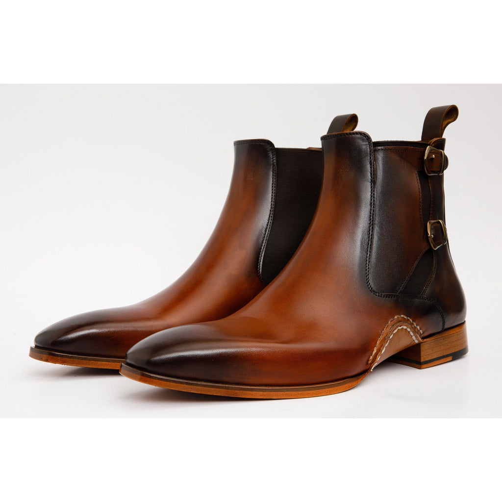 The Royal Hand Craft Tan Leather Double-Buckle Chelsea Men Boot