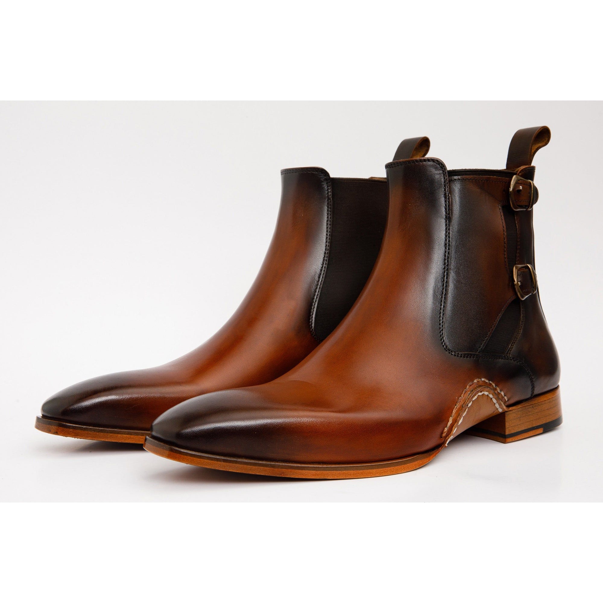 The Royal Hand Craft Tan Leather Double-Buckle Chelsea Men Boot
