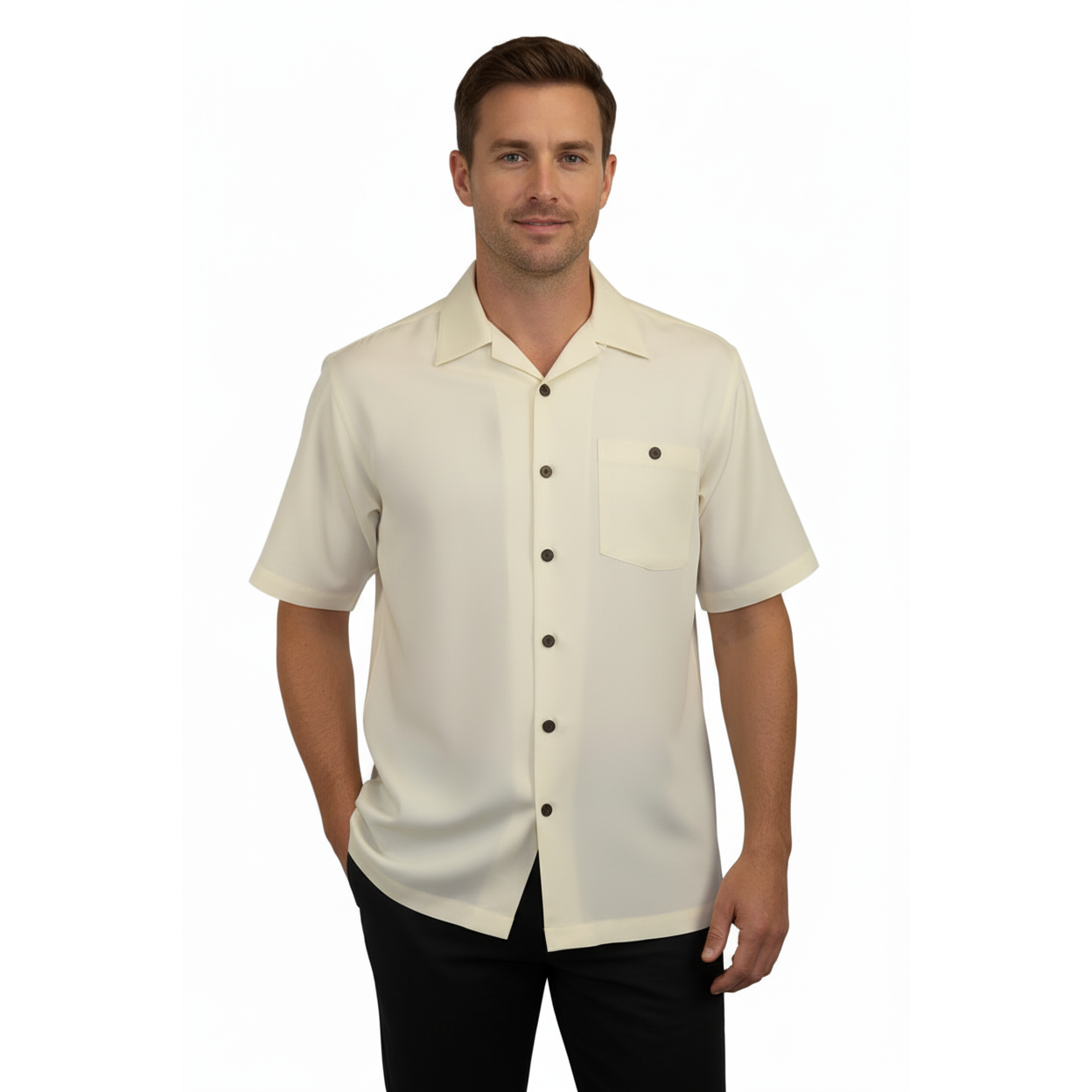 Men's Short Sleeves Summer Shirt by Indygo Smith Soft Rayon Blend 828-62 Cream