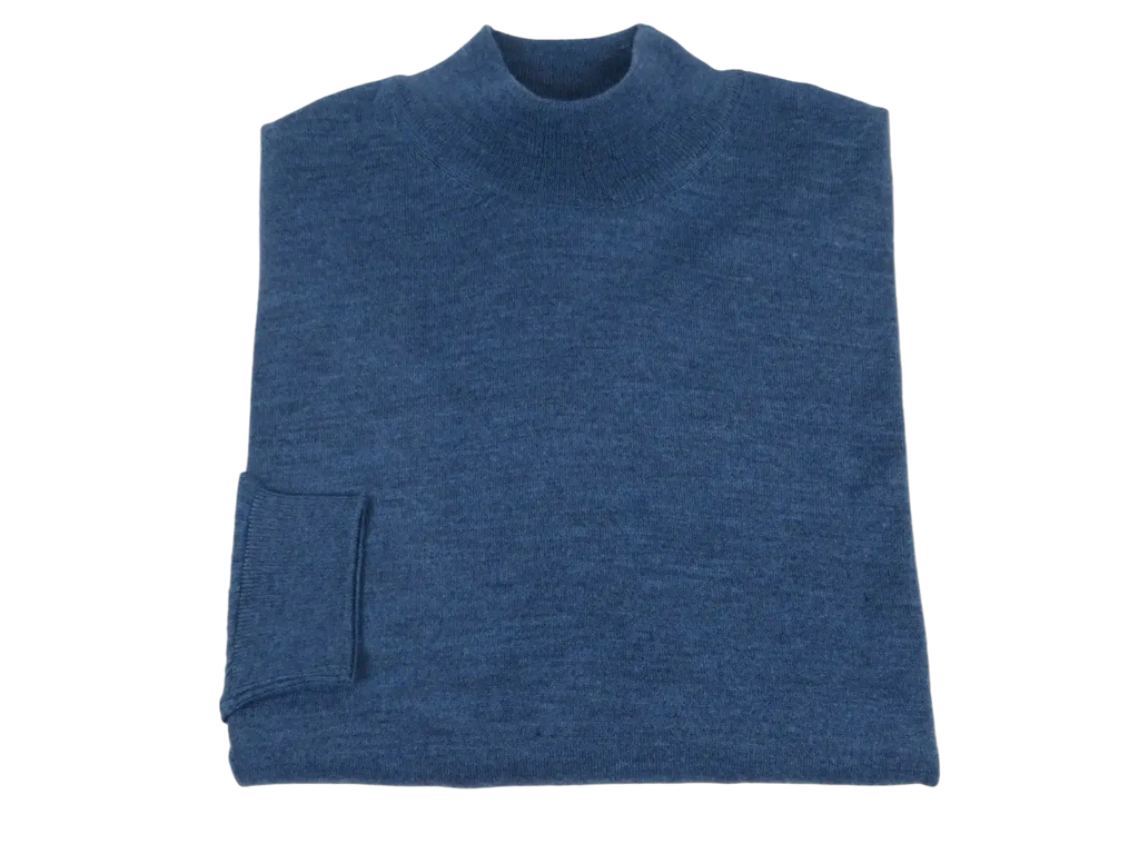 Men PRINCELY Italian Wool Blend Pullover Mock Slim 84001-00 Indigo Blue 282