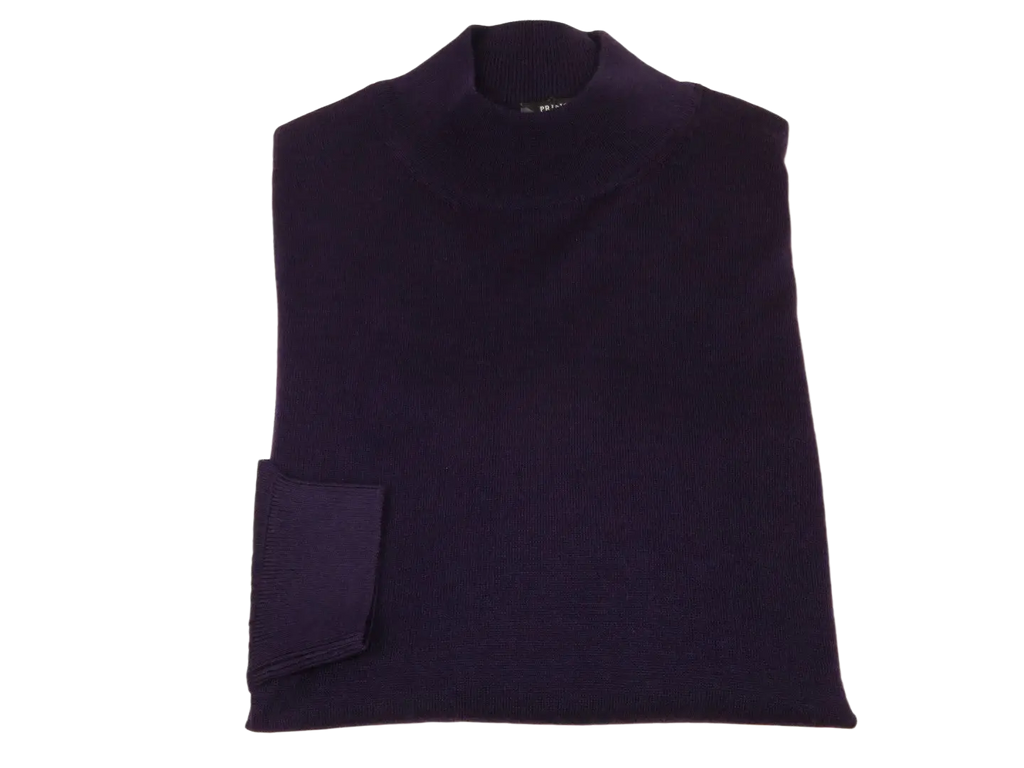 Men PRINCELY Italian Wool Blend Pullover Mock Slim 84001-00 Poker Purple 120