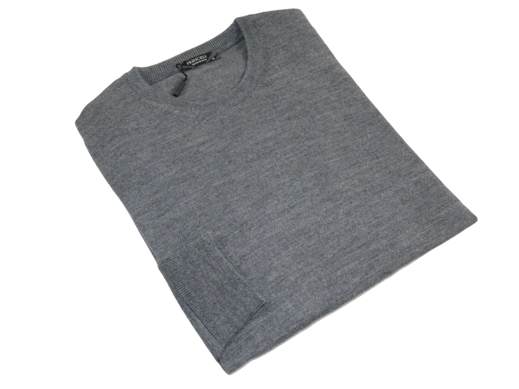 Men PRINCELY Italian Wool Blend Crew Pullover Slim 84001-30 Basti Mid Gray 114