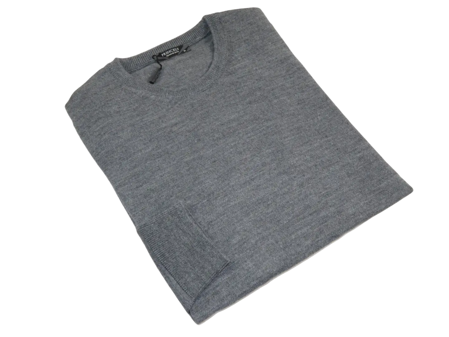 Men PRINCELY Italian Wool Blend Crew Pullover Slim 84001-30 Basti Mid Gray 114