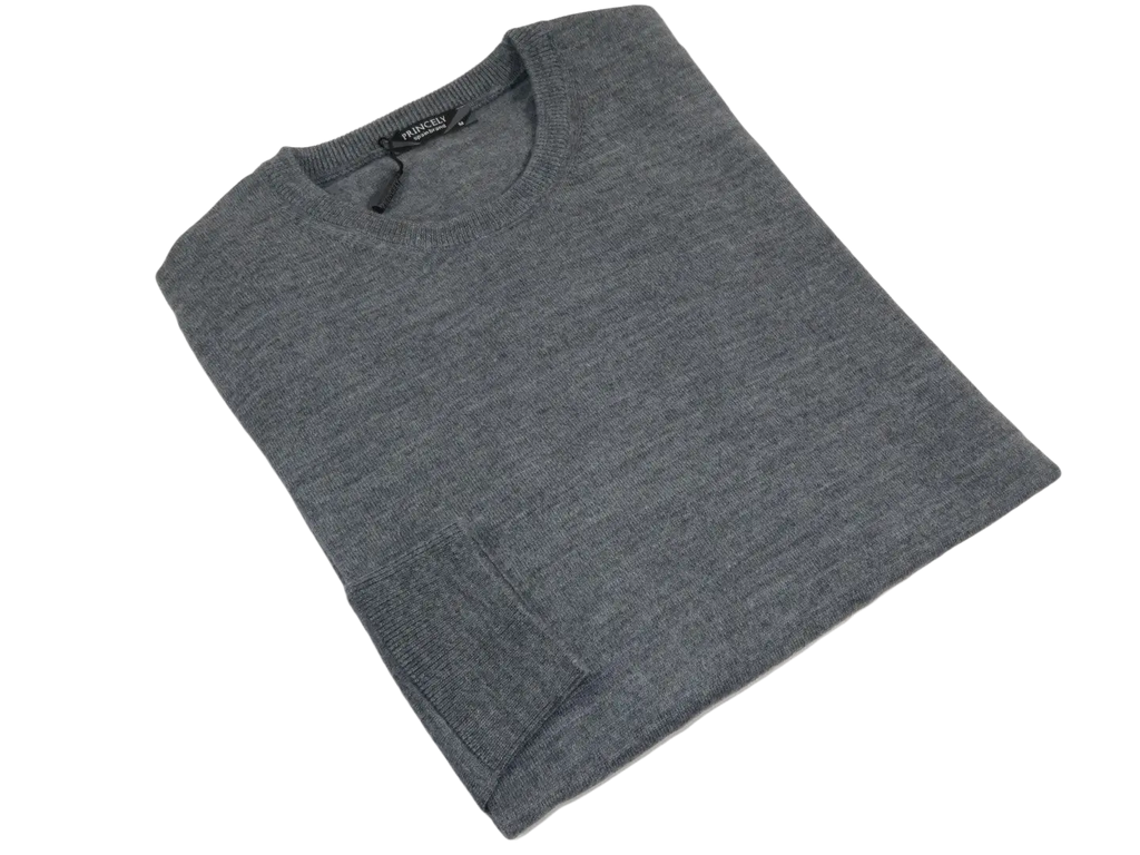 Men PRINCELY Italian Wool Blend Crew Pullover Slim 84001-30 Basti Mid Gray 114