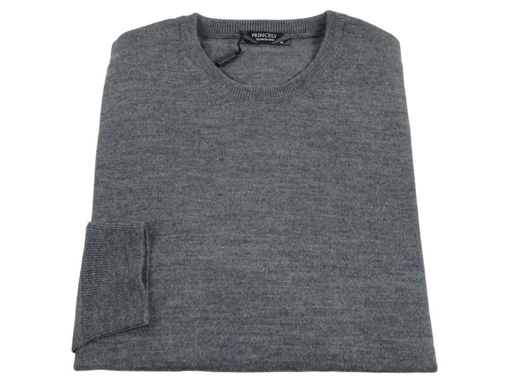 Men PRINCELY Italian Wool Blend Crew Pullover Slim 84001-30 Basti Mid Gray 114