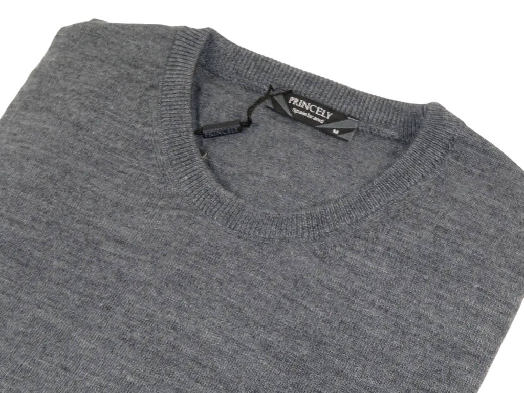 Men PRINCELY Italian Wool Blend Crew Pullover Slim 84001-30 Basti Mid Gray 114