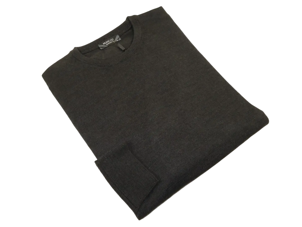 Men PRINCELY Italian Wool Crew Pullover Slim 84001-30 Antrasit Charcoal 103