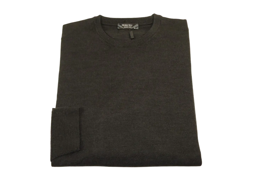 Men PRINCELY Italian Wool Crew Pullover Slim 84001-30 Antrasit Charcoal 103