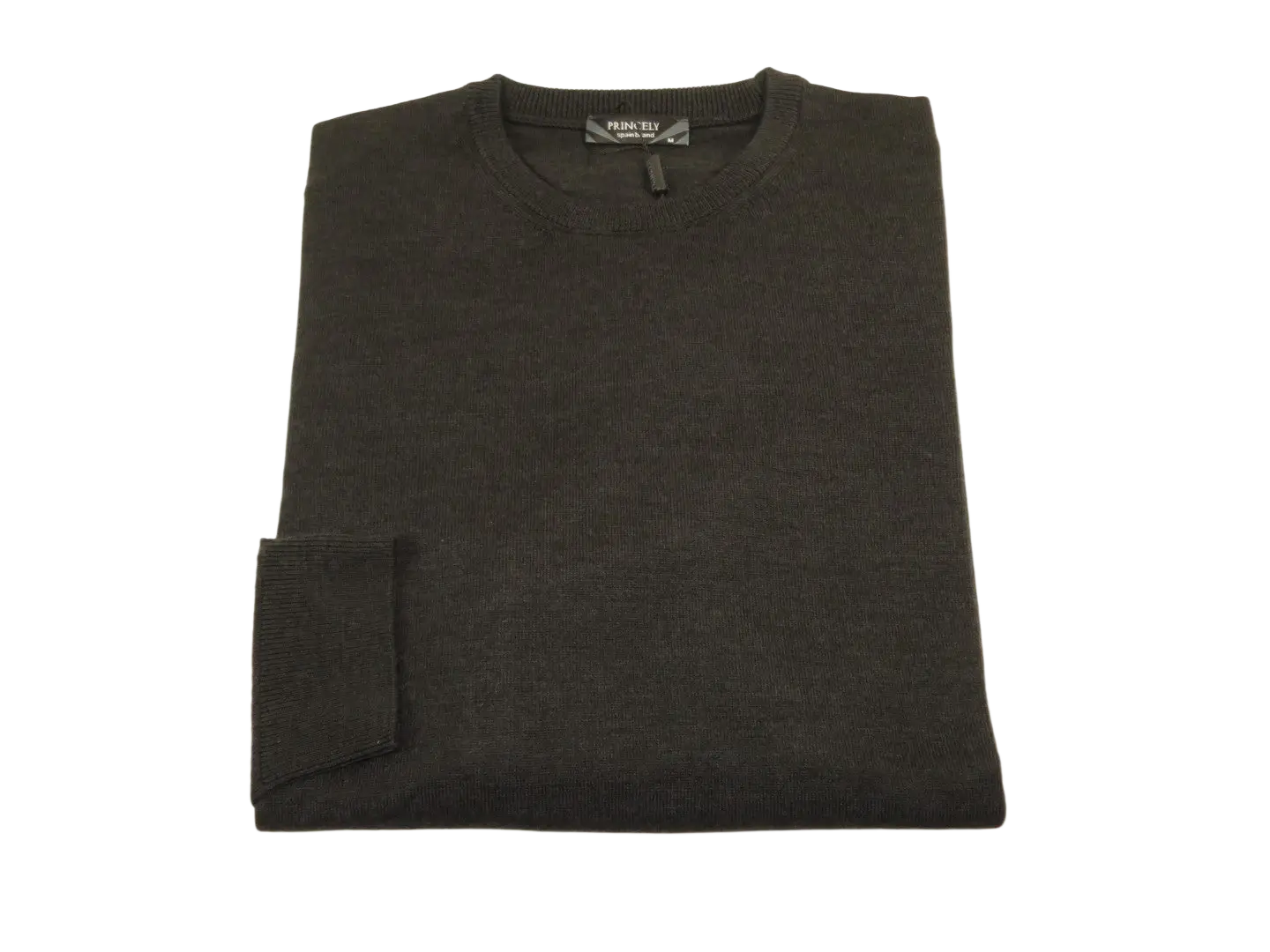 Men PRINCELY Italian Wool Crew Pullover Slim 84001-30 Antrasit Charcoal 103