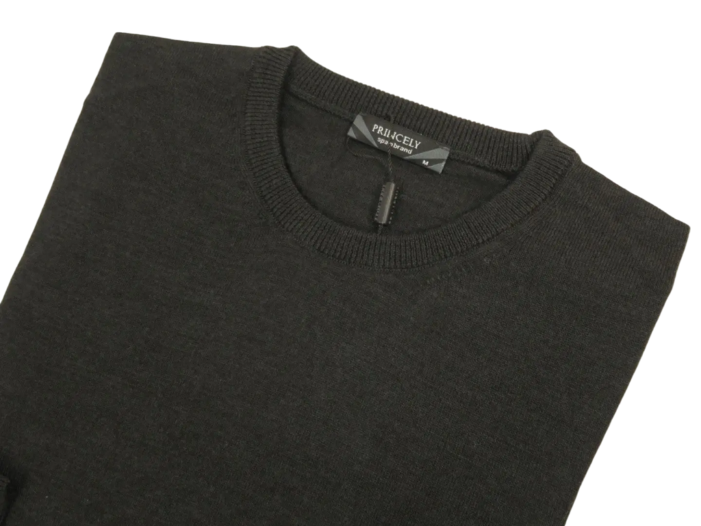 Men PRINCELY Italian Wool Crew Pullover Slim 84001-30 Antrasit Charcoal 103