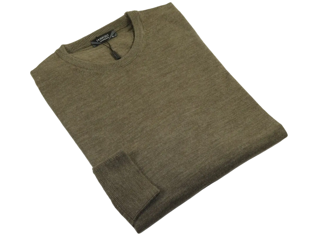 Men PRINCELY Italian Wool Blend Crew Pullover Slim 84001-30 Cles Taupe 979