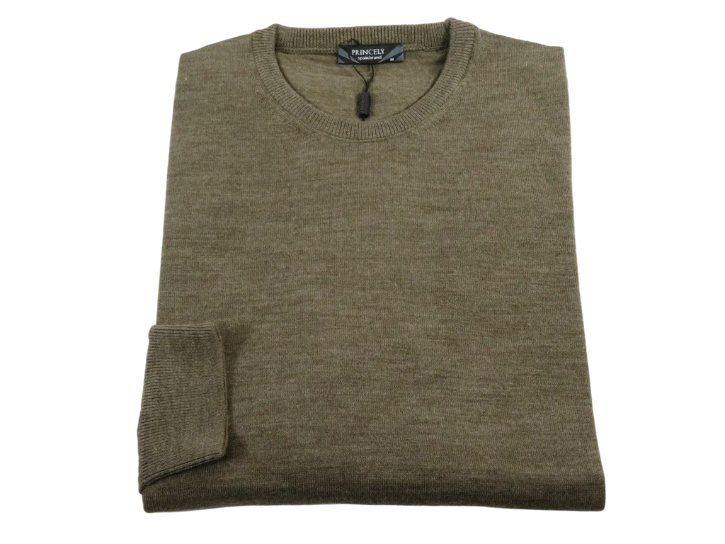 Men PRINCELY Italian Wool Blend Crew Pullover Slim 84001-30 Cles Taupe 979