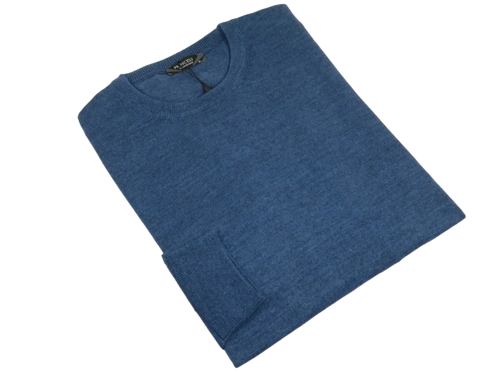 Men PRINCELY Italian Wool Blend Crew Pullover Slim 84001-30 Indigo Blue 282