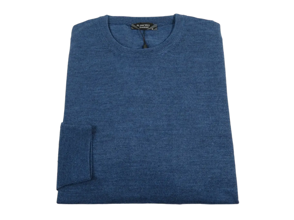 Men PRINCELY Italian Wool Blend Crew Pullover Slim 84001-30 Indigo Blue 282