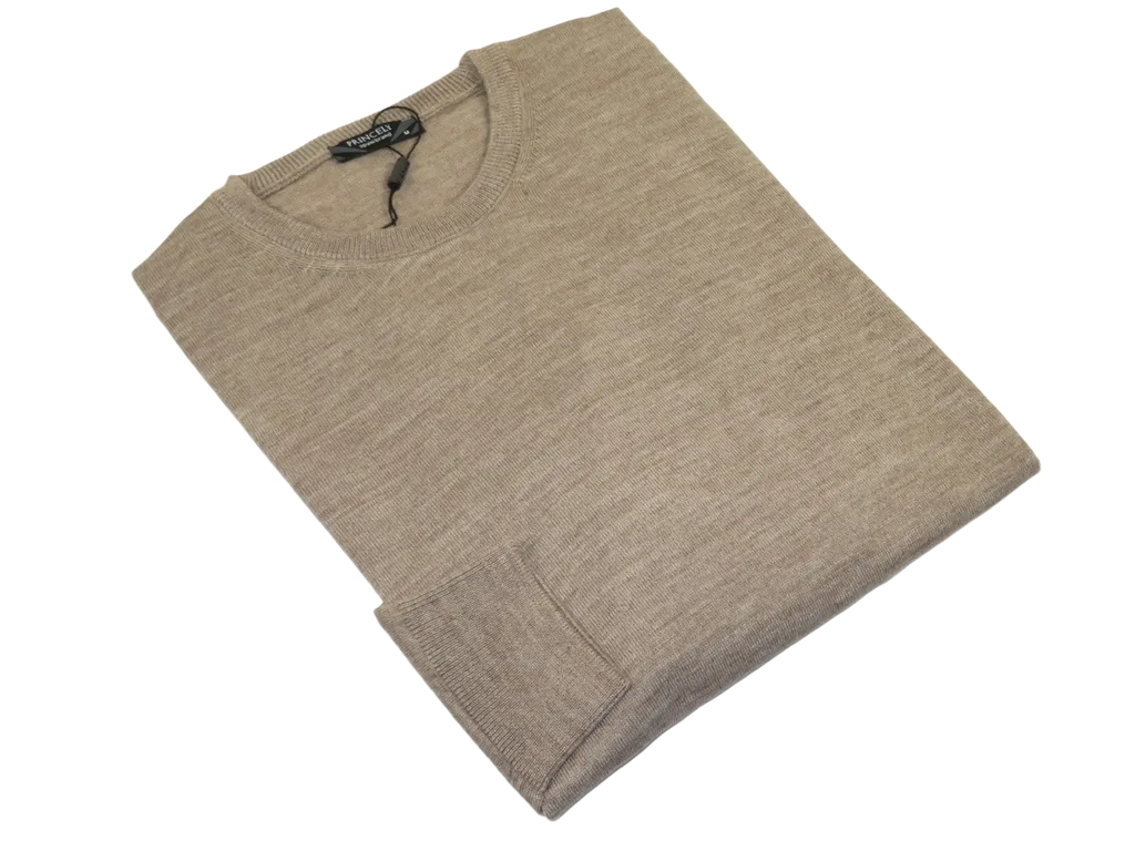 Men PRINCELY Italian Wool Blend Crew Pullover Slim 84001-30 Tas Tan 211