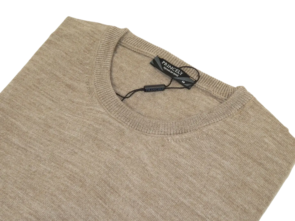 Men PRINCELY Italian Wool Blend Crew Pullover Slim 84001-30 Tas Tan 211