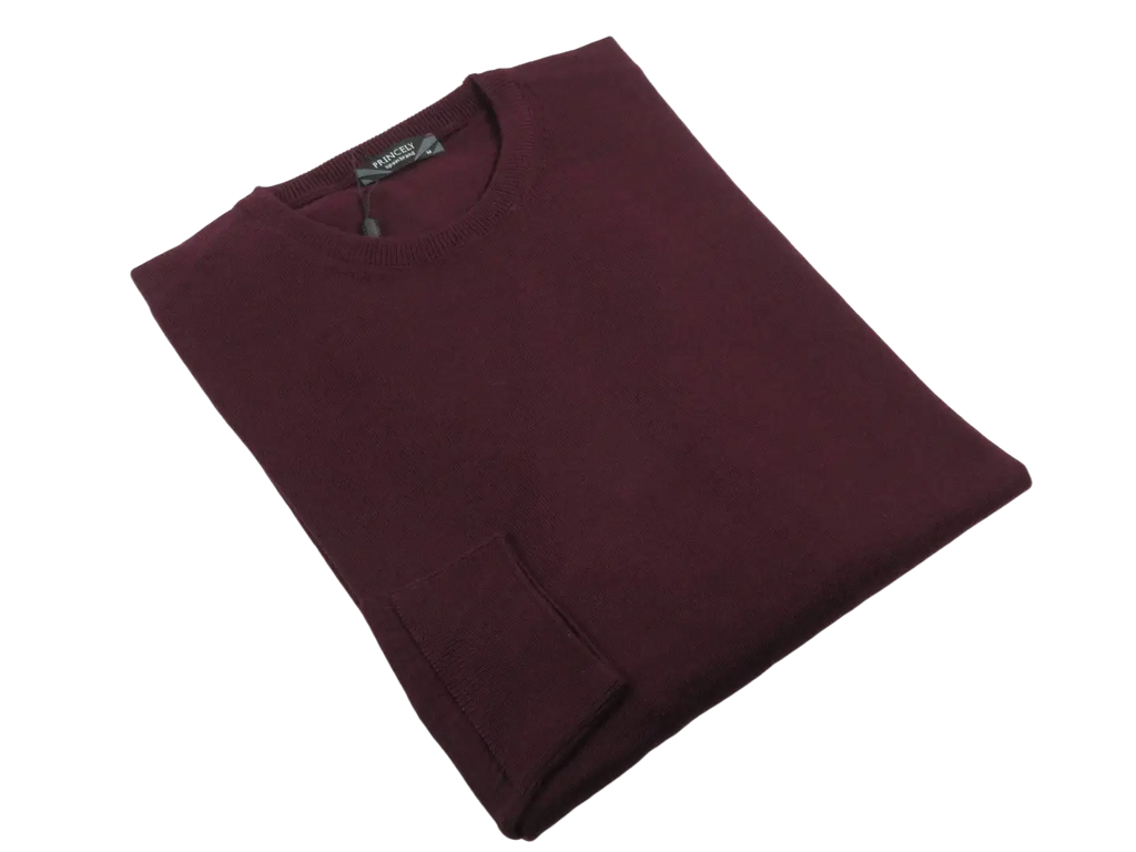 Men PRINCELY Italian Wool Blend Crew Pullover Slim 84001-30 Tokai Wine 410