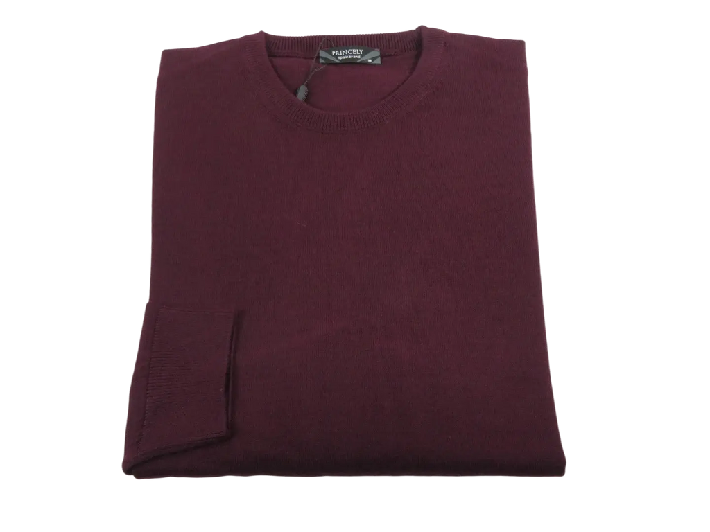 Men PRINCELY Italian Wool Blend Crew Pullover Slim 84001-30 Tokai Wine 410
